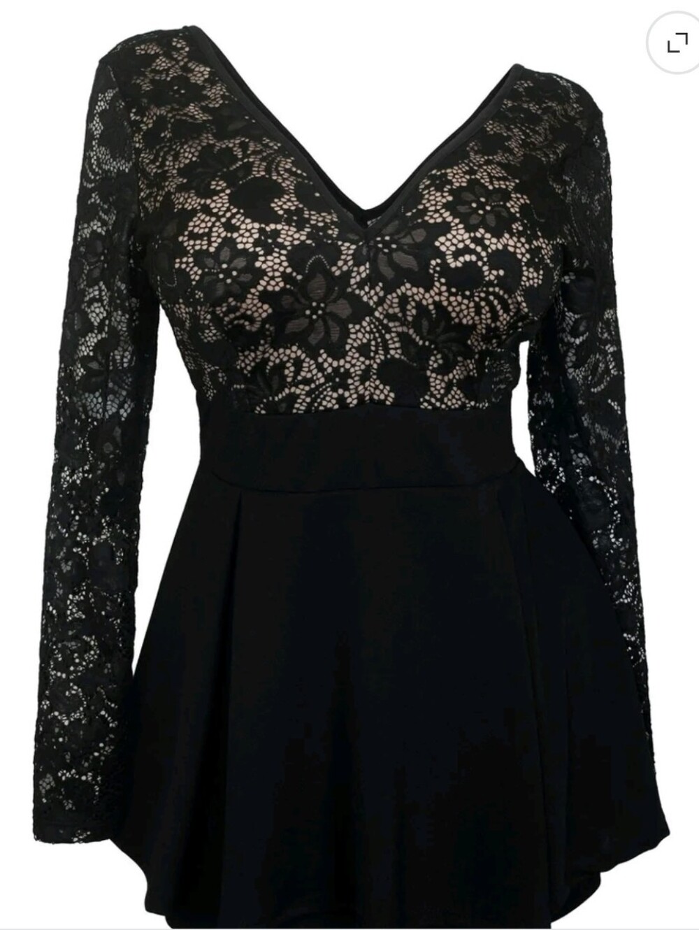 eVogues Black Lace Overlay Skater Romper Dress Long Sleeve